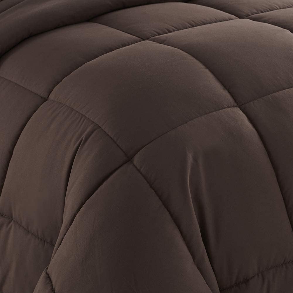 5PCS Box Stitched Comforter Set - Brown /Oversized King Ultra-Soft Goose Down Alternative Comforter with 4 Pillow Shams 100% Cotton 500 Series Best Quilted Collection for All Seasons - Image 2