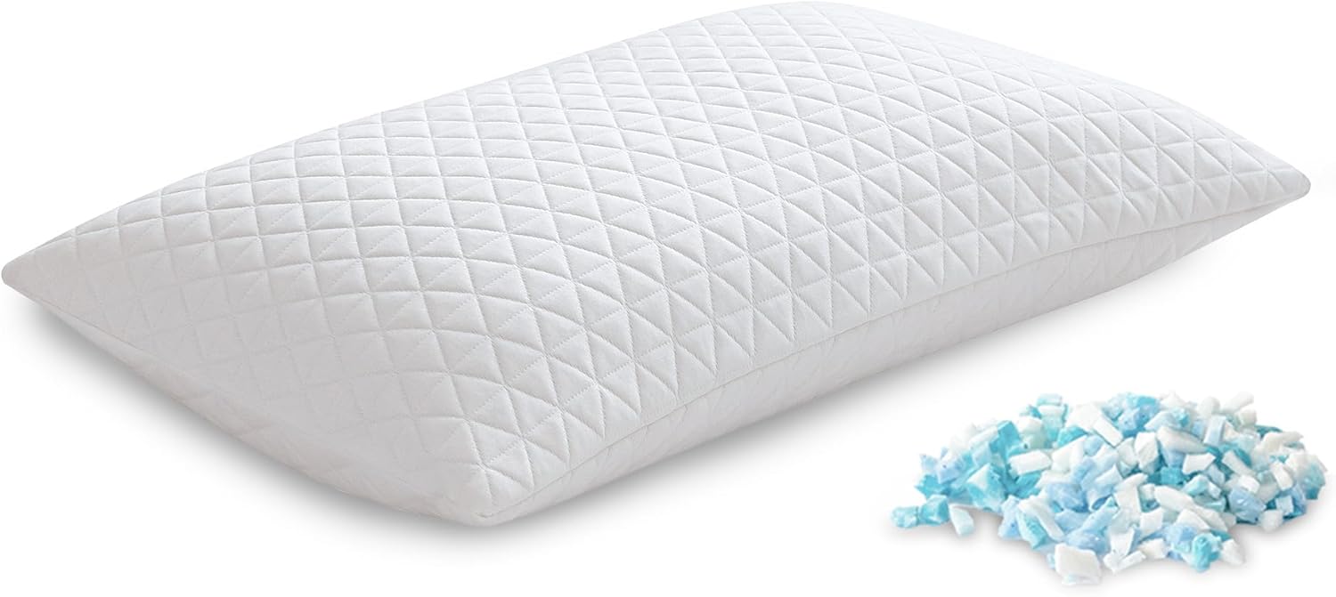 Shredded Memory Foam Pillows, Bed Pillows for Sleeping, Medium Pillows Standard/Queen Size Pillow for Side Back Stomach Sleepers, Neck Support Pillow with Washable Removable Cover (1 Pack-3)
