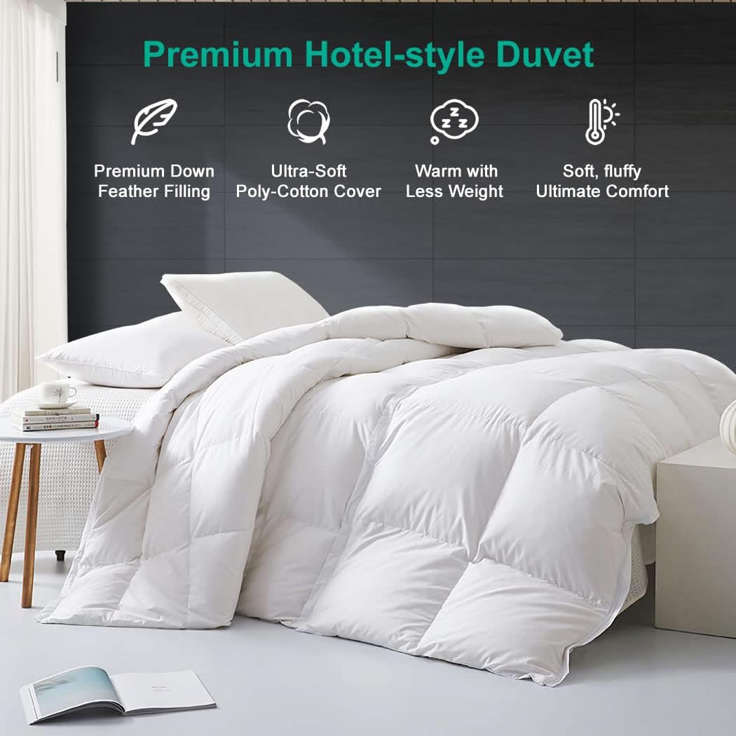 Feathers Down Comforter King Size Luxurious All Seasons Duvet Insert - Ultra-Soft 750 Fill-power Hotel Collection Comforter, 54 Oz Fluffy Medium Warmth, (106x90, Solid White) - Image 2