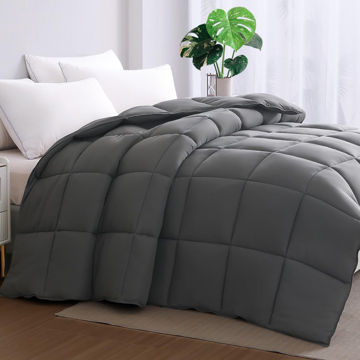 All Season King Comforter Duvet Insert - Down Alternative Bedding Winter Warm Lightweight Soft Fluffy Breathable Microfiber Comforter with Corner Tabs(102"x90"King, Grey) - Image 2