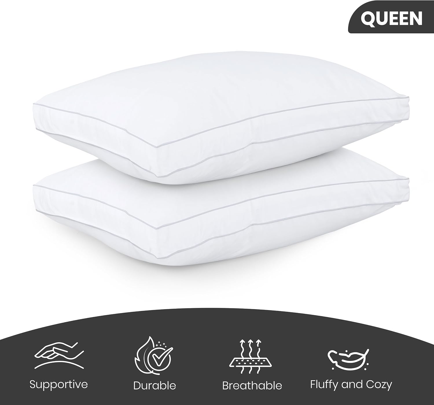 Bed Pillows for Sleeping Queen Size (White), Set of 2, Cooling Hotel Quality, Gusseted Pillow for Back, Stomach or Side Sleepers - Image 2