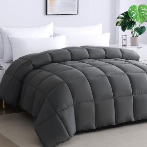 All Season King Comforter Duvet Insert - Down Alternative Bedding Winter Warm Lightweight Soft Fluffy Breathable Microfiber Comforter with Corner Tabs(102"x90"King, Grey)