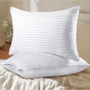 Pillows Queen Size Set of 2, Hotel Collection Bed Pillows for Sleeping, Gusseted Pillow for Back, Stomach or Side Sleepers (Pure White)