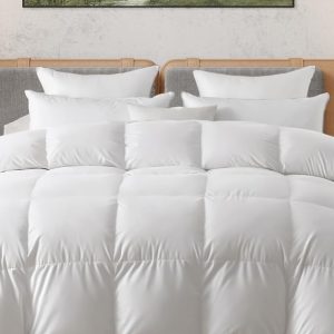 Down Comforter, Ultra-Soft Queen Fluffy Duvet Insert, Luxury Duck Feathers Down Comforter, Lightweight Bedding Comforters Suitable for All Seasons, White, 90 X 90in