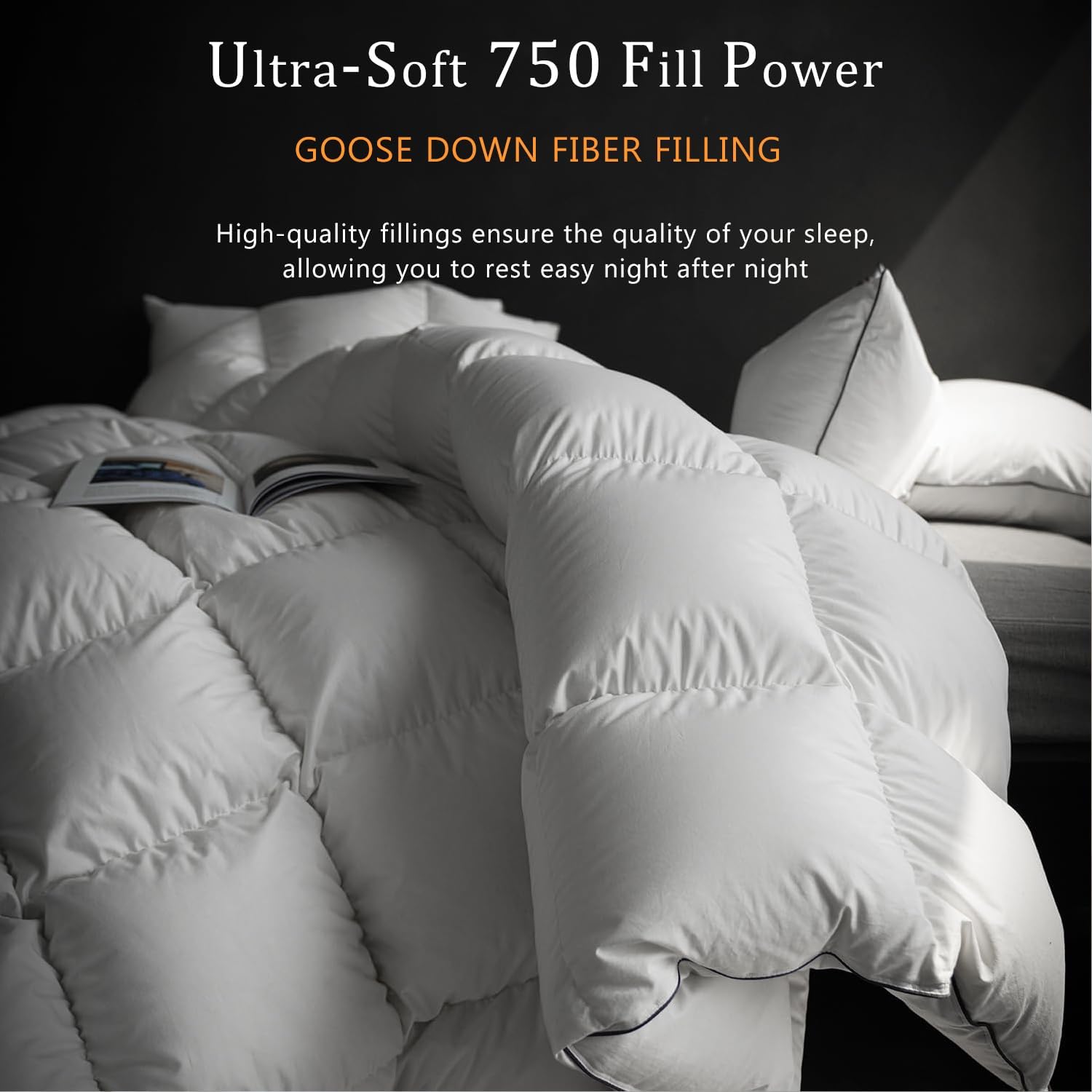 Luxury White Goose Down Comforter - Down and Feather Fiber Core for All Seasons - Duvet Insert Queen Hotel Collection - Soft and Medium Warmth Down Comforter,Queen (90 X 90”) - Image 2